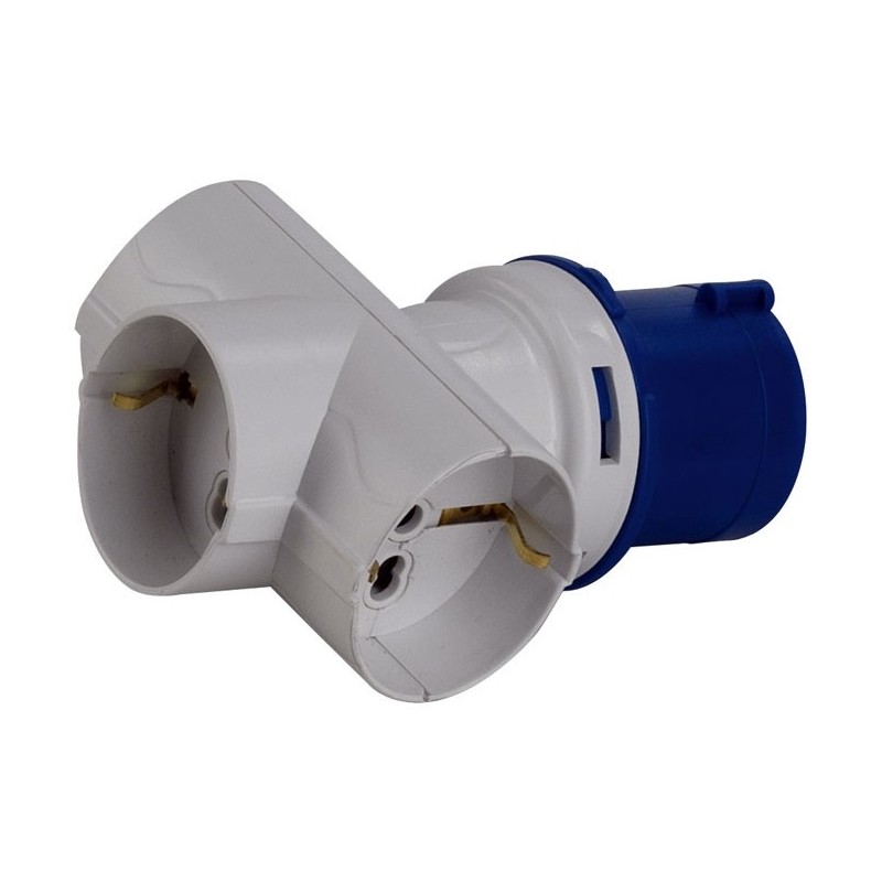 ADATTATORE CORRENTE IEC 309 IP20 DA SPINA CEE 16A 2P+T 3POLI A 3 PRESE FEMMINA SCHUKO 10/16A BIPASSO