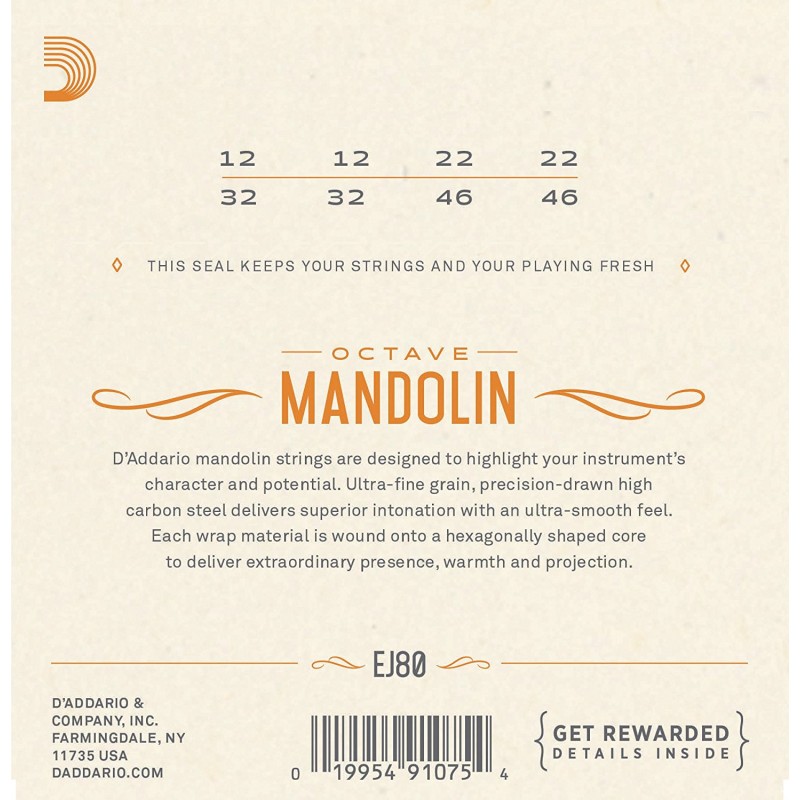 D'ADDARIO EJ80 CORDE PER OCTAVE MANDOLIN PHOSPHOR BRONZE 12-46
