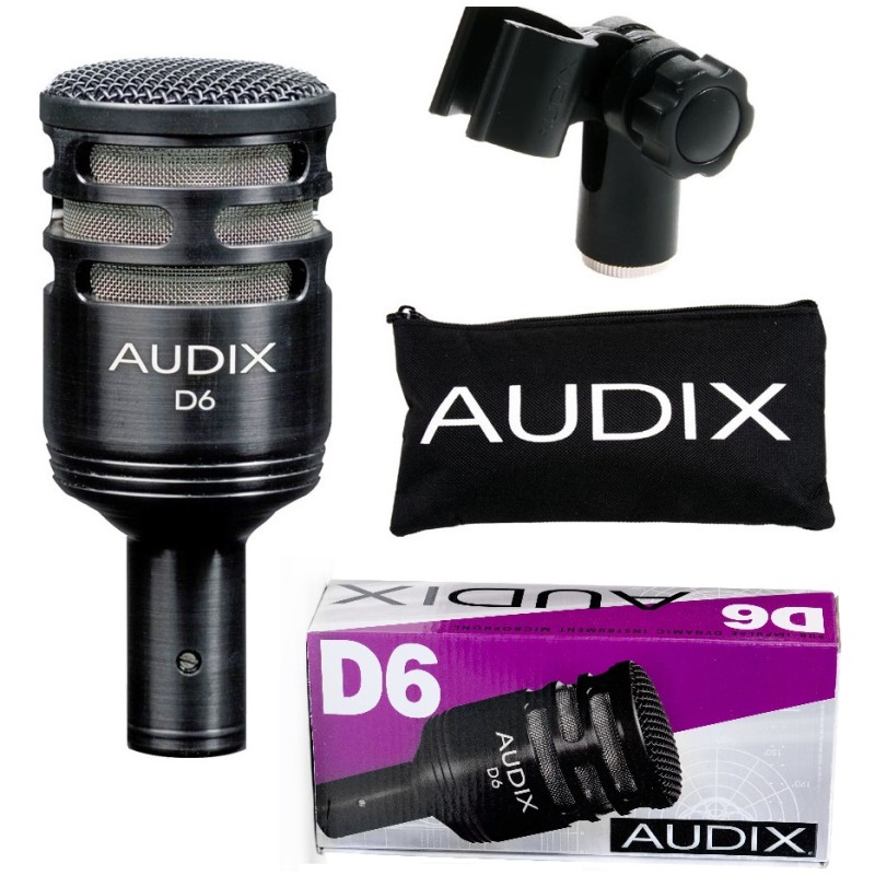 AUDIX D6 MICROFONO DINAMICO CARDIODE CASSA TOM TIMPANO GRANCASSA + CLAMP + BORSA
