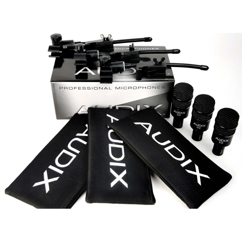 AUDIX D2 TRIO SET 3 MICROFONI DINAMICI IPERCARDIODE TOM + 3 CLAMPS DVICE + 3 BORSE P1