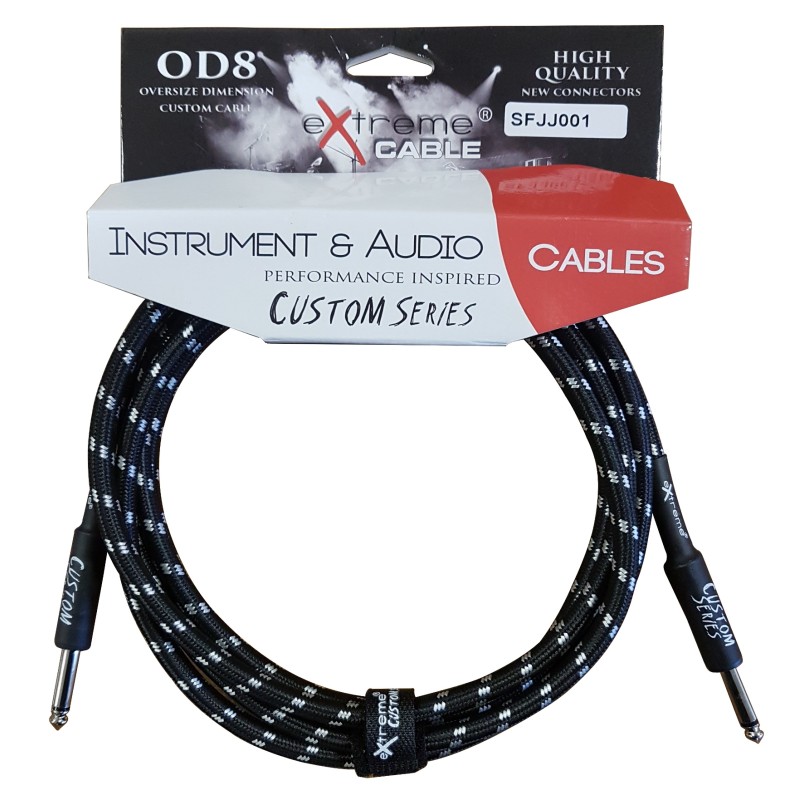 EXTREME SFJJ001/3M CAVO AUDIO JACK DRITTO COTONATO NERO OD8 SERIE CUSTOM PER STRUMENTI LIVE STUDIO 3 METRI