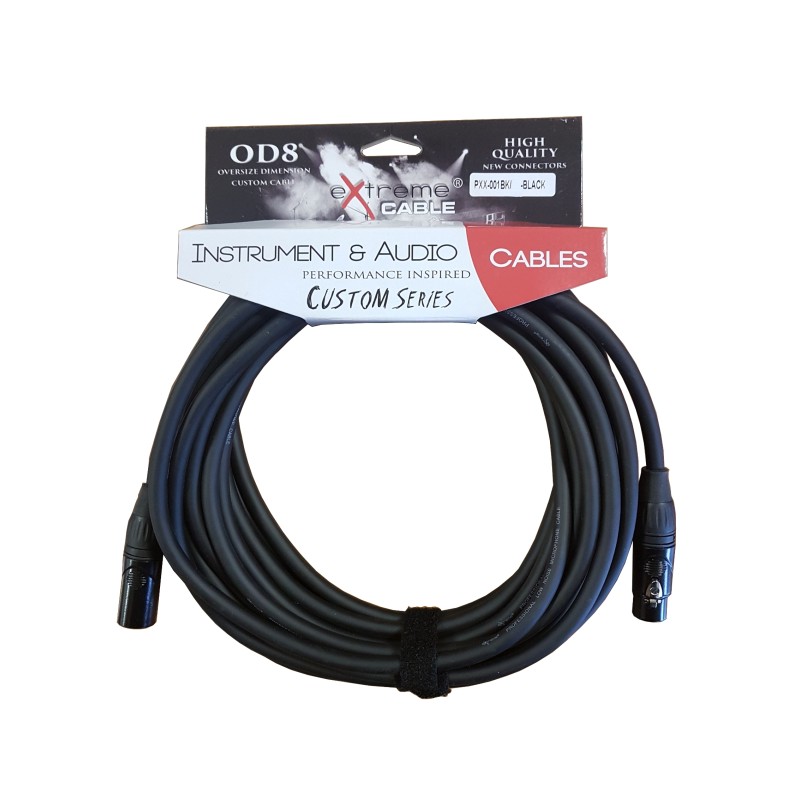 EXTREME PXX-001BK/10M-BLACK CAVO MICROFONICO BILANCIATO XLR-XLR OD8 SERIE CUSTOM PER LIVE STUDIO 10 METRI ANELLI CONNETTORI NERI