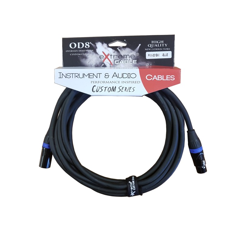 EXTREME PXX-001BK/3M-BLUE CAVO MICROFONICO BILANCIATO XLR-XLR OD8 SERIE CUSTOM PER LIVE STUDIO 3 METRI ANELLI CONNETTORI BLU