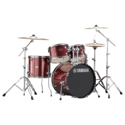 YAMAHA RYDEEN STUDIO BURGUNDY GLITTER BATTERIA ACUSTICA ROSSA CON HARDWARE + PIATTI PAISTE 101 COLORE ROSSO GLITTER