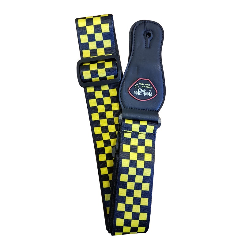EXTREME S-1203 YW YELLOW TRACOLLA REGOLABILE PER CHITARRA E BASSO CON DECORAZIONE A SCACCHI COLORE GIALLO