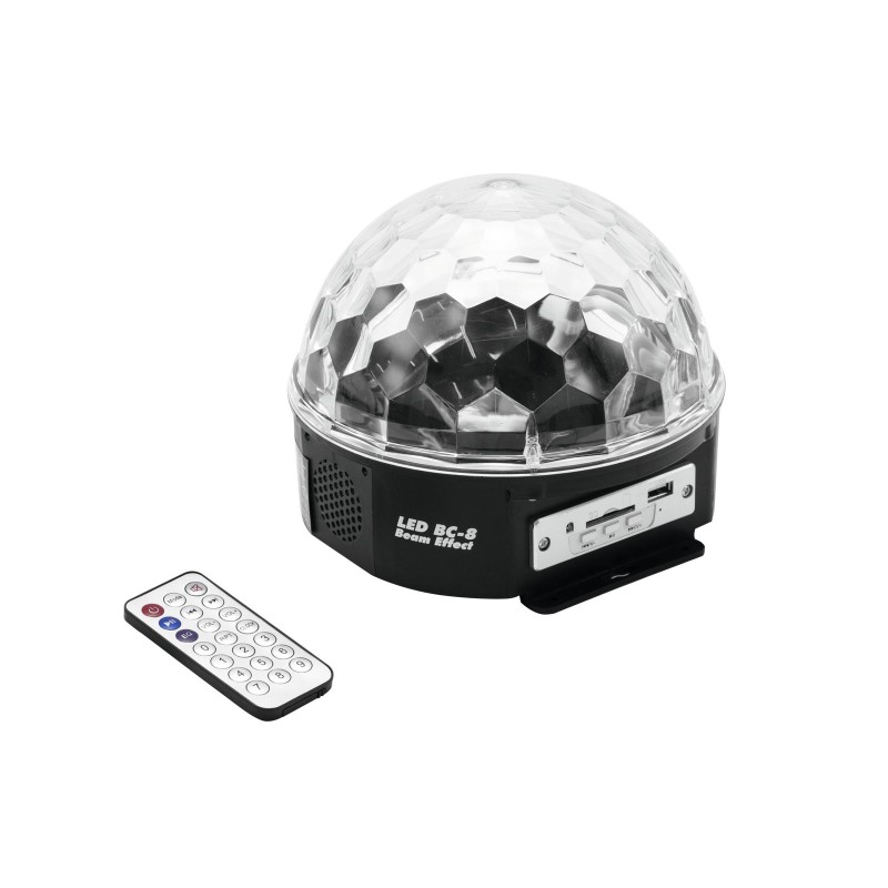 EUROLITE LED BC-8 BEAM MIRROR BALL EFFETTO LUCE BEAM CON SPEAKER E LETTORE MP3 USB SD INTEGRATI