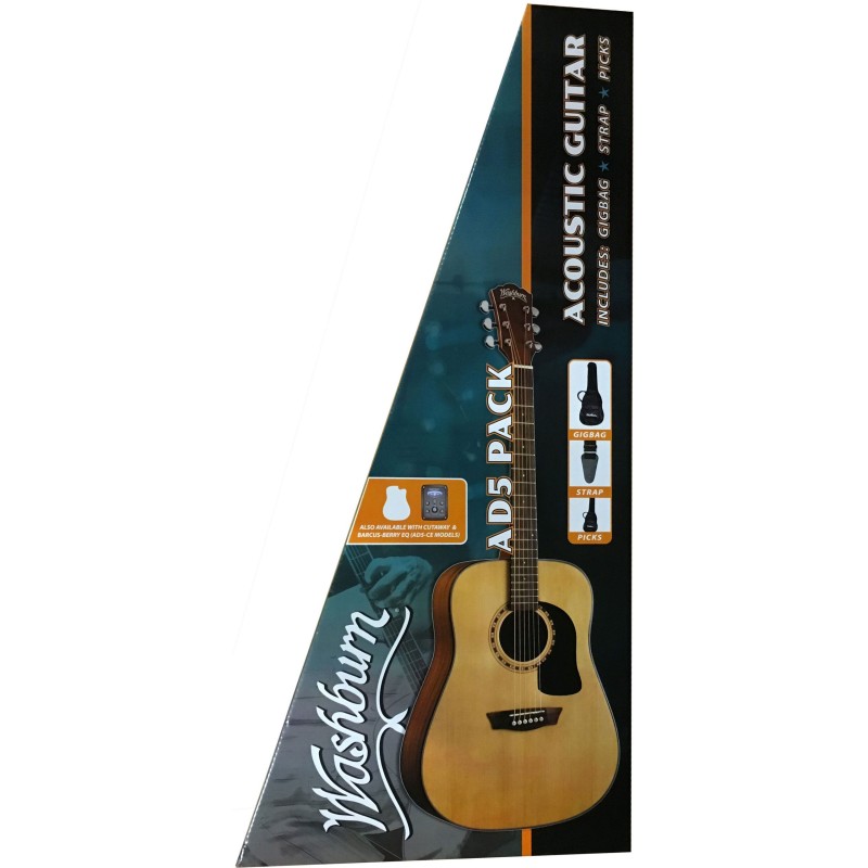 WASHBURN AD5CE PACK KIT CHITARRA ACUSTICA ELETTRIFICATA SPALLA MANCANTE + BORSA + TRACOLLA + PLETTRI