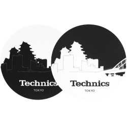 TECHNICS SLIPMATS TAPPETINI GIRADISCHI LOGO SKYLINE TOKYO - NERO E BIANCO COPPIA TAPPETINI