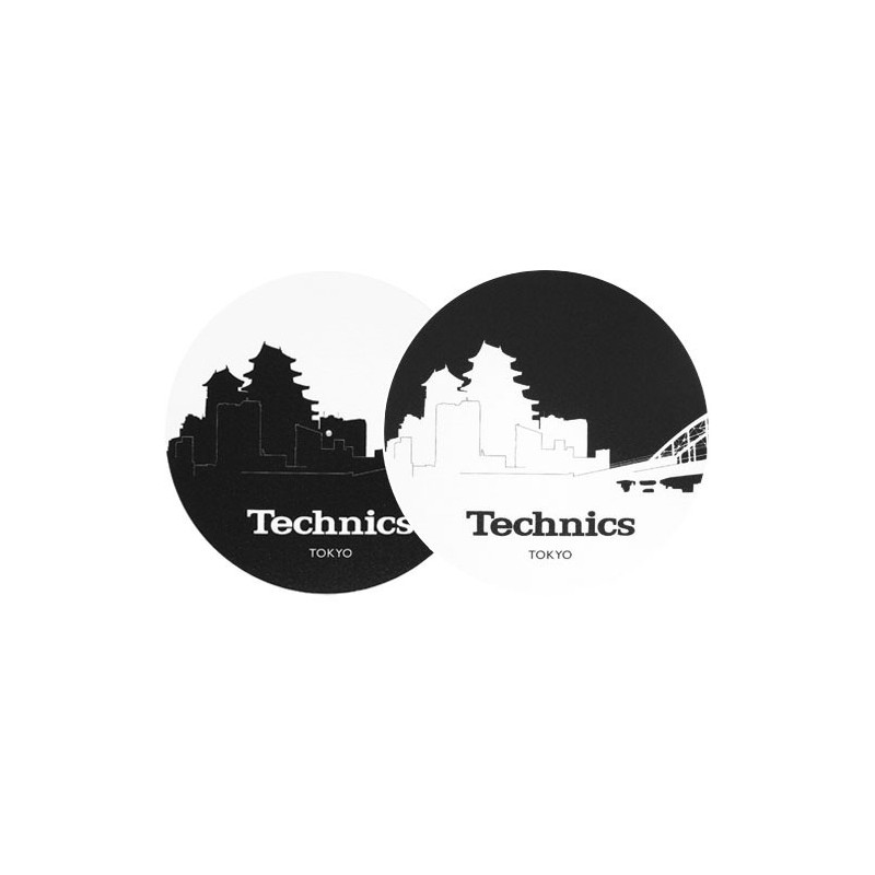 TECHNICS SLIPMATS TAPPETINI GIRADISCHI LOGO SKYLINE TOKYO - NERO E BIANCO COPPIA TAPPETINI
