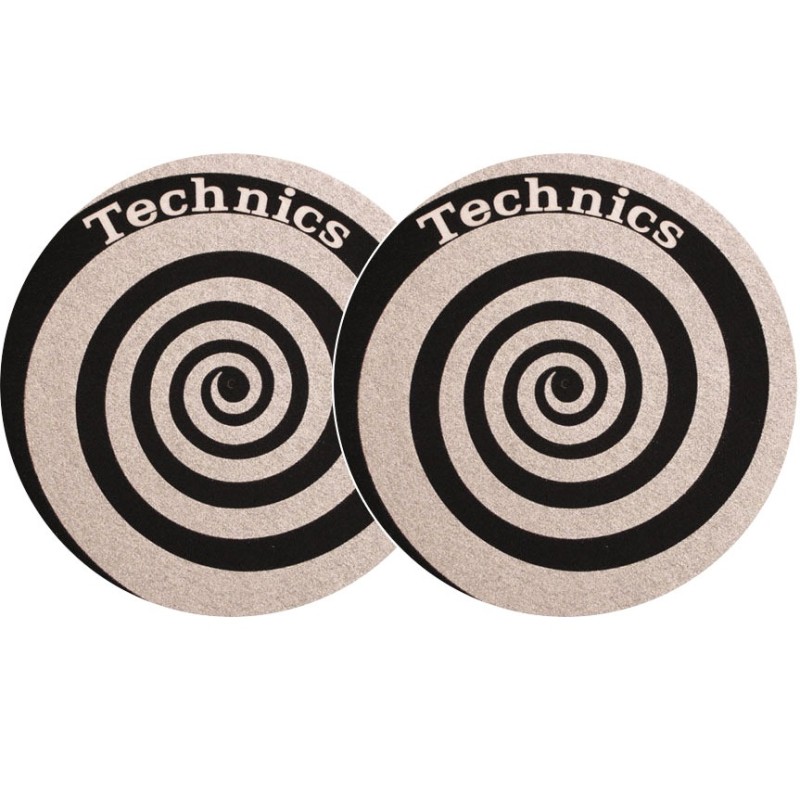 TECHNICS SLIPMATS TAPPETINI GIRADISCHI LOGO SPIRALE SILVER - NERO E ARGENTO COPPIA TAPPETINI