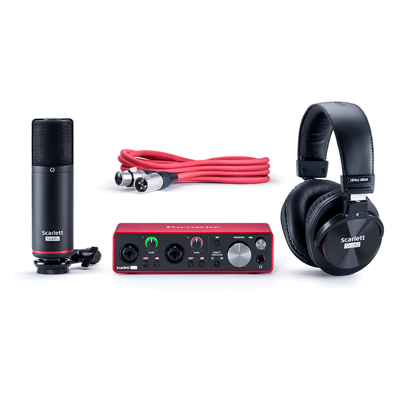 FOCUSRITE SCARLETT STUDIO PACK BUNDLE ( 3RD GEN ) SCARLETT 2I2 + MICROFONO CM25 MKIII + CUFFIA HP60MKIII + CAVO + PROTOOLS INTER