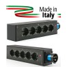 POWERBOX NERO CIABATTA ALIMENTAZIONE PALCO MADE IN ITALY SPIA RETE INGRESSO SPINA 16A 3P+N+T USCITE 5 X SCHUKO 16A 3P IP2X