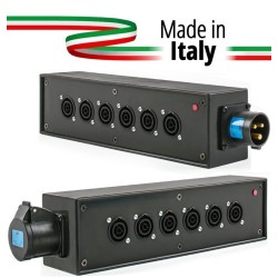 POWER-BOX NERO CIABATTA ALIMENTAZIONE PALCO POWERCON MADE IN ITALY SPIA RETE INGRESSO 16A 3P USCITE 6 POWERCON TRUE1 16A LOOP 16