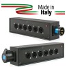 POWER-BOX NERO CIABATTA ALIMENTAZIONE PALCO POWERCON MADE IN ITALY SPIA RETE INGRESSO 16A 3P USCITE 6 POWERCON TRUE1 16A LOOP 16