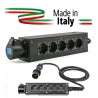 POWERBOX NERO CIABATTA ALIMENTAZIONE PALCO MADE IN ITALY SPIA RETE INGRESSO SPINA VOLANTE 16A 3P 5-USCITE SHUKO E PRESA LOOP OUT