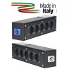 POWER-BOX NERO CIABATTA ALIMENTAZIONE PALCO MADE IN ITALY SPIA RETE INGRESSO NEUTRIK POWERCON BLU 16A 3P POWER-IN USCITE 5 SCHUK