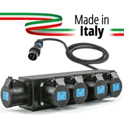 POWERBOX NERO CIABATTA ALIMENTAZIONE PALCO MADE IN ITALY SPIA RETE INGRESSO SPINA VOLANTE 16A 3P USCITE 5 PRESE 16A 3P+N+T