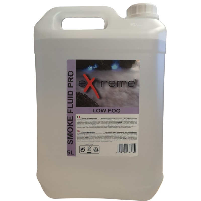 EXTREME SMOKE PRO LOW FOG LIQUIDO PER MACCHINA DEL FUMO BASSO CERTIFICATO ALTA DENSITA' TANICA DA 5 KG. MADE IN EUROPE